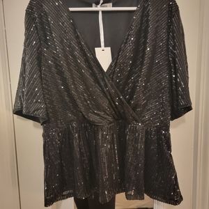 NWT Size XXL black sequin peplum top